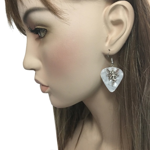 HAND Crafted Drop Earrings Repurposed Guitar picks Guardian Angels - Picture 5 of 8